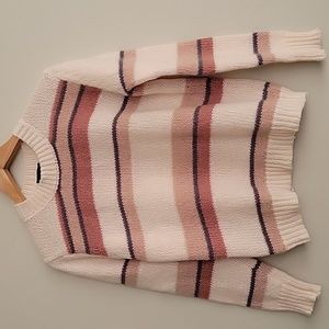 Lumiere Cream & Pink Striped Crewneck Sweater
